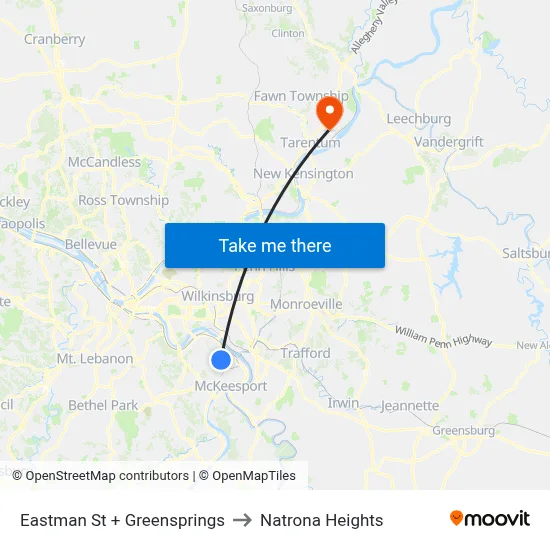 Eastman St + Greensprings to Natrona Heights map