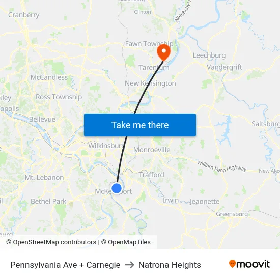 Pennsylvania Ave + Carnegie to Natrona Heights map