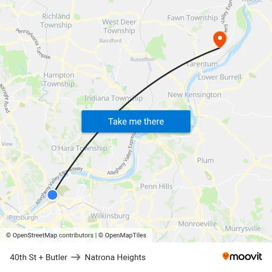 40th St + Butler to Natrona Heights map