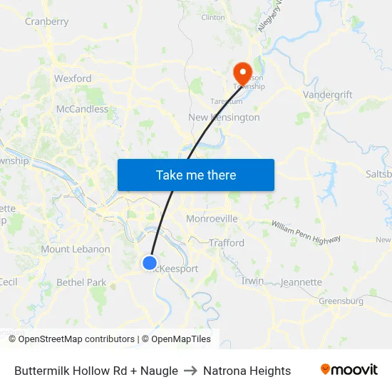 Buttermilk Hollow Rd + Naugle to Natrona Heights map