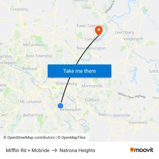 Mifflin Rd + Mcbride to Natrona Heights map