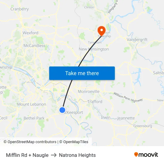 Mifflin Rd + Naugle to Natrona Heights map