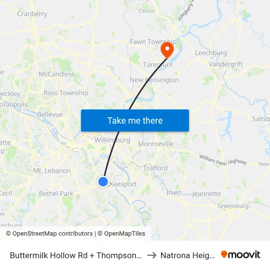 Buttermilk Hollow Rd + Thompson Run to Natrona Heights map