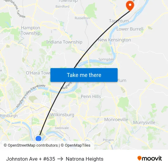 Johnston Ave + #635 to Natrona Heights map