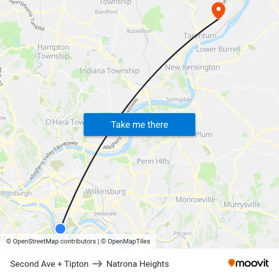 Second Ave + Tipton to Natrona Heights map