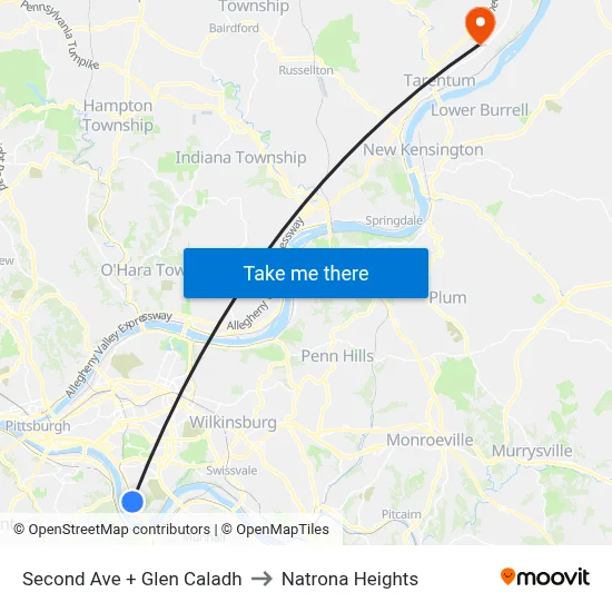 Second Ave + Glen Caladh to Natrona Heights map