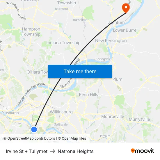 Irvine St + Tullymet to Natrona Heights map