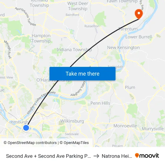 Second Ave + Second Ave Parking Pl (#1250) to Natrona Heights map
