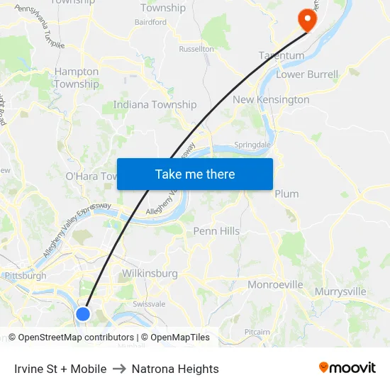 Irvine St + Mobile to Natrona Heights map