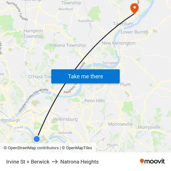 Irvine St + Berwick to Natrona Heights map
