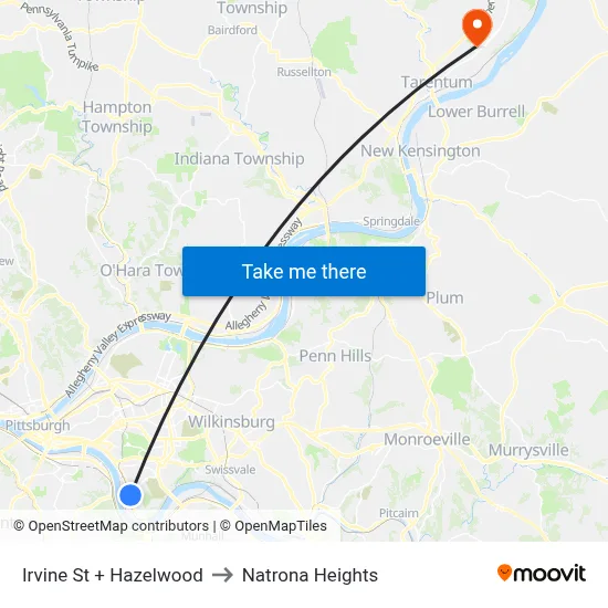 Irvine St + Hazelwood to Natrona Heights map