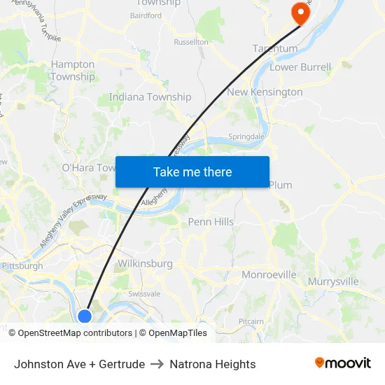 Johnston Ave + Gertrude to Natrona Heights map