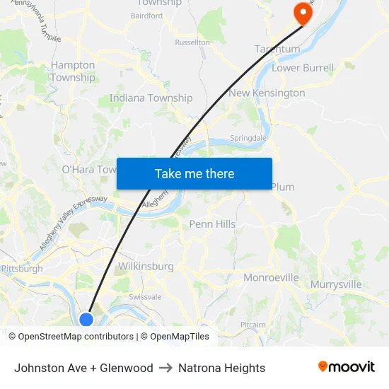 Johnston Ave + Glenwood to Natrona Heights map