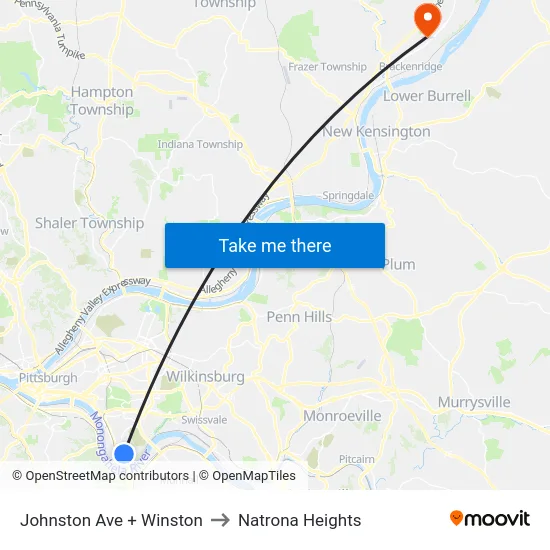 Johnston Ave + Winston to Natrona Heights map