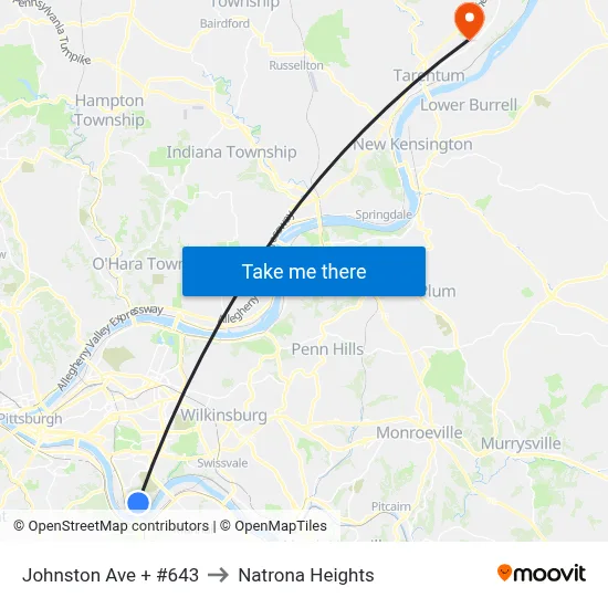 Johnston Ave + #643 to Natrona Heights map