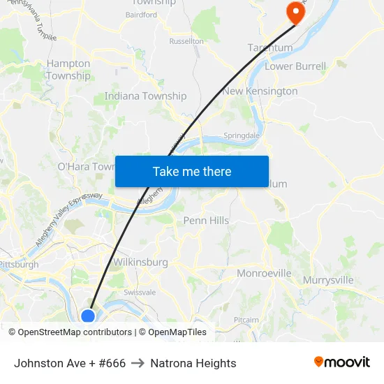Johnston Ave + #666 to Natrona Heights map