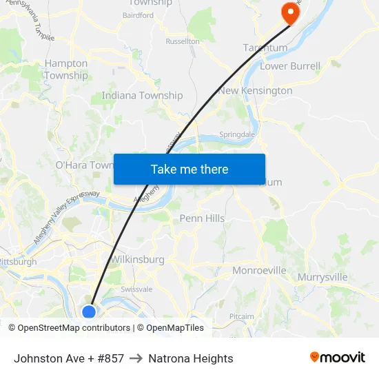 Johnston Ave + #857 to Natrona Heights map