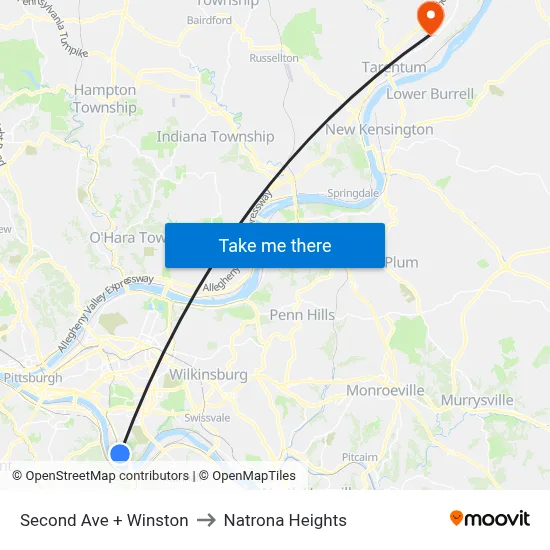 Second Ave + Winston to Natrona Heights map