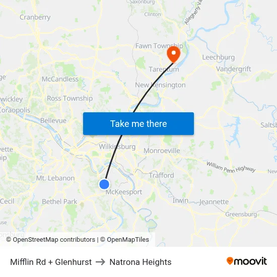 Mifflin Rd + Glenhurst to Natrona Heights map