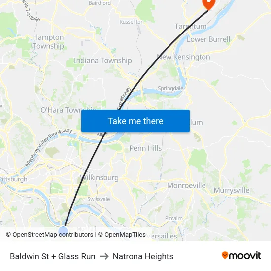 Baldwin St + Glass Run to Natrona Heights map