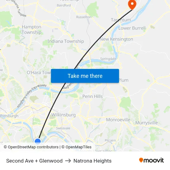 Second Ave + Glenwood to Natrona Heights map