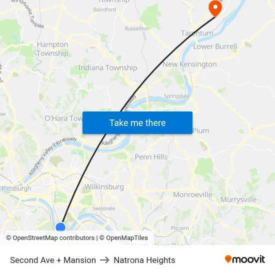Second Ave + Mansion to Natrona Heights map