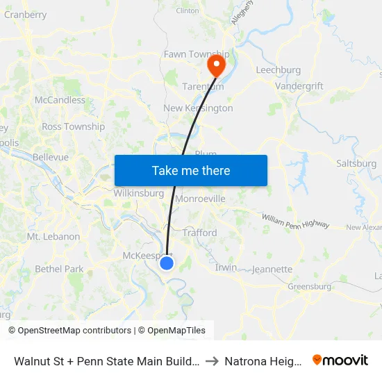 Walnut St + Penn State Main Building to Natrona Heights map