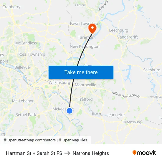 Hartman St + Sarah St FS to Natrona Heights map