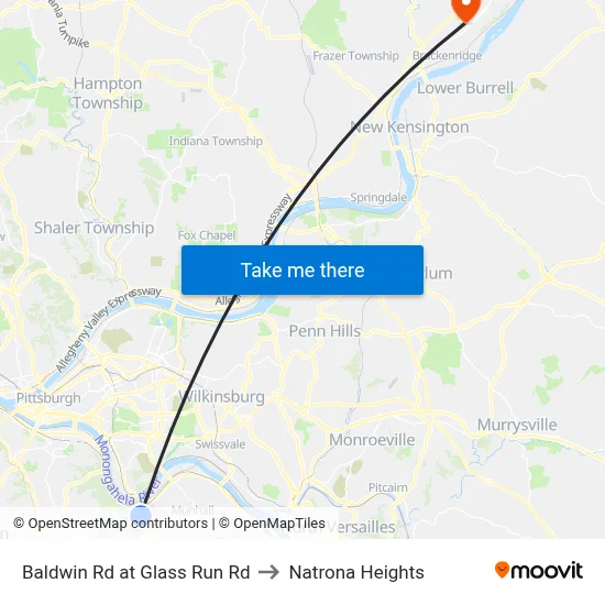 Baldwin Rd at Glass Run Rd to Natrona Heights map