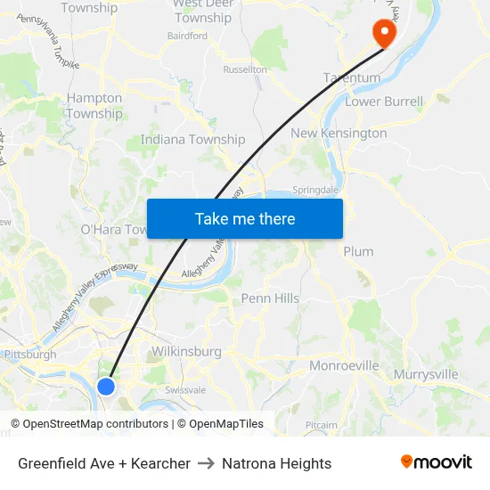 Greenfield Ave + Kearcher to Natrona Heights map