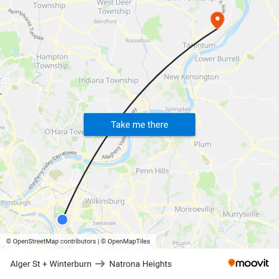Alger St + Winterburn to Natrona Heights map