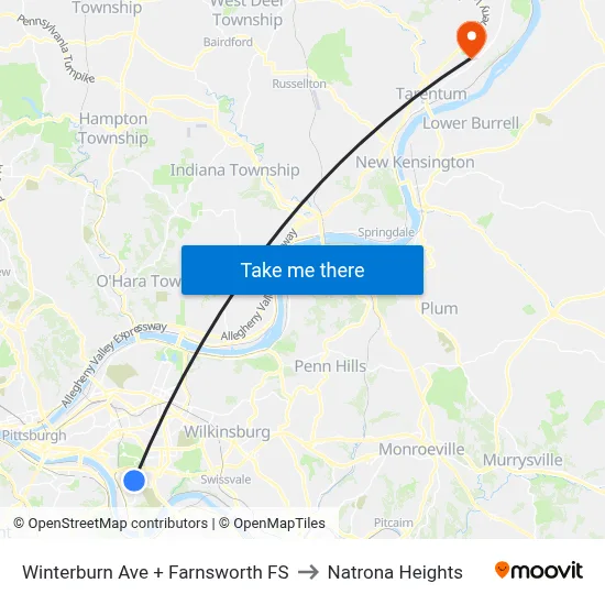 Winterburn Ave + Farnsworth FS to Natrona Heights map