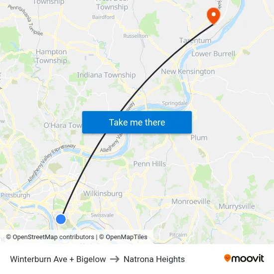 Winterburn Ave + Bigelow to Natrona Heights map
