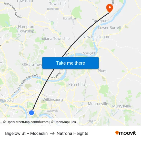 Bigelow St + Mccaslin to Natrona Heights map