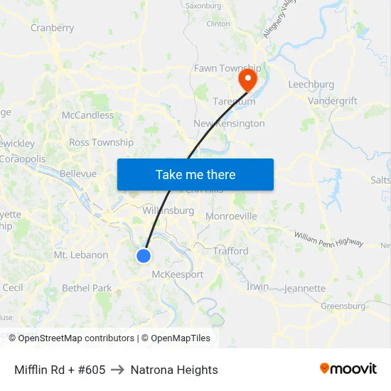 Mifflin Rd + #605 to Natrona Heights map