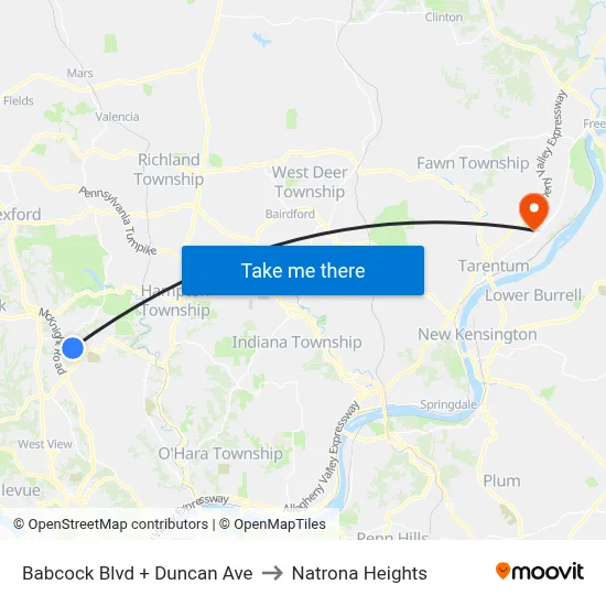 Babcock Blvd + Duncan Ave to Natrona Heights map