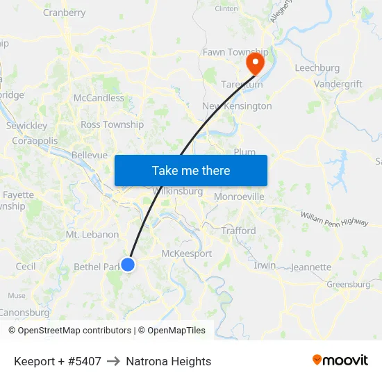 Keeport + #5407 to Natrona Heights map