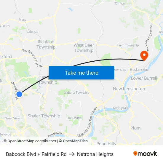 Babcock Blvd + Fairfield Rd to Natrona Heights map