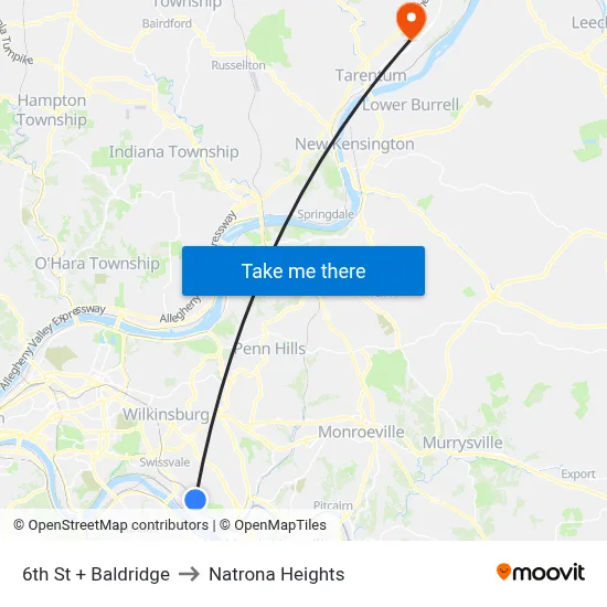 6th St + Baldridge to Natrona Heights map