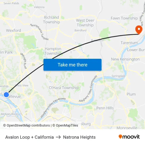 Avalon Loop + California to Natrona Heights map