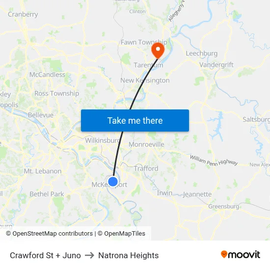 Crawford St + Juno to Natrona Heights map
