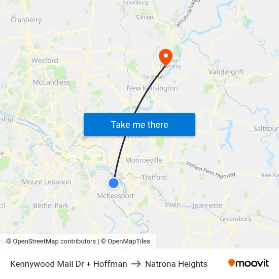Kennywood Mall Dr + Hoffman to Natrona Heights map