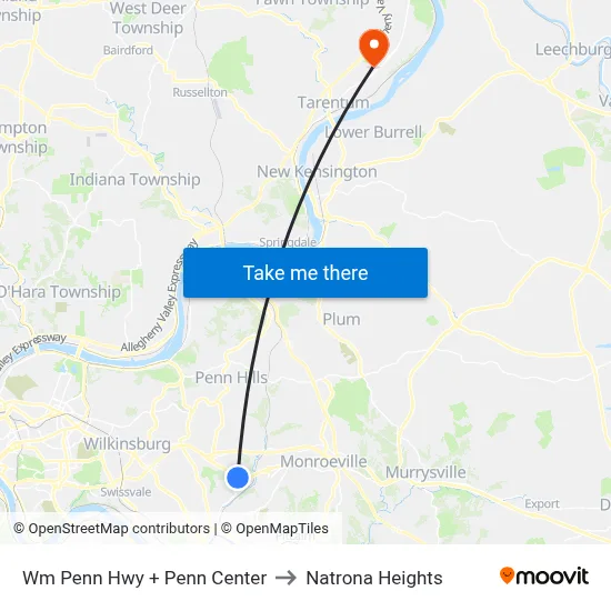 Wm Penn Hwy + Penn Center to Natrona Heights map