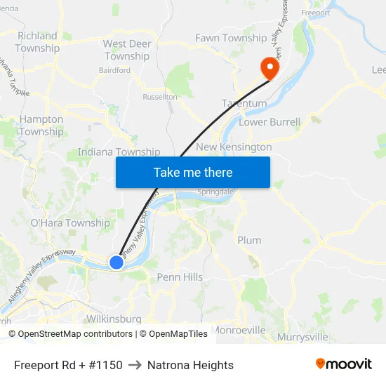 Freeport Rd + #1150 to Natrona Heights map