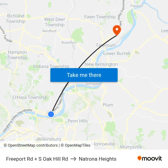 Freeport Rd + S Oak Hill Rd to Natrona Heights map