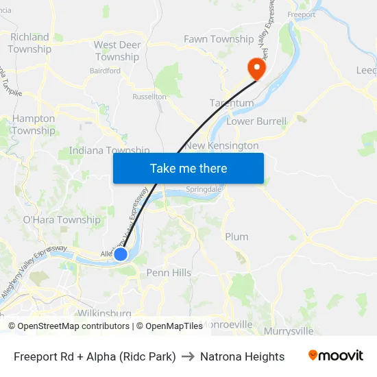 Freeport Rd + Alpha (Ridc Park) to Natrona Heights map