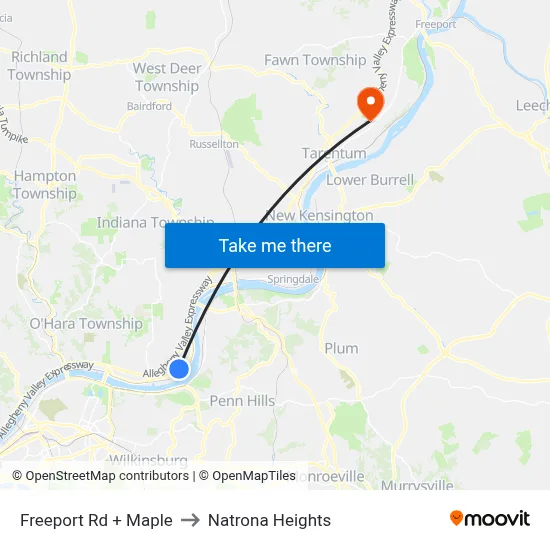 Freeport Rd + Maple to Natrona Heights map