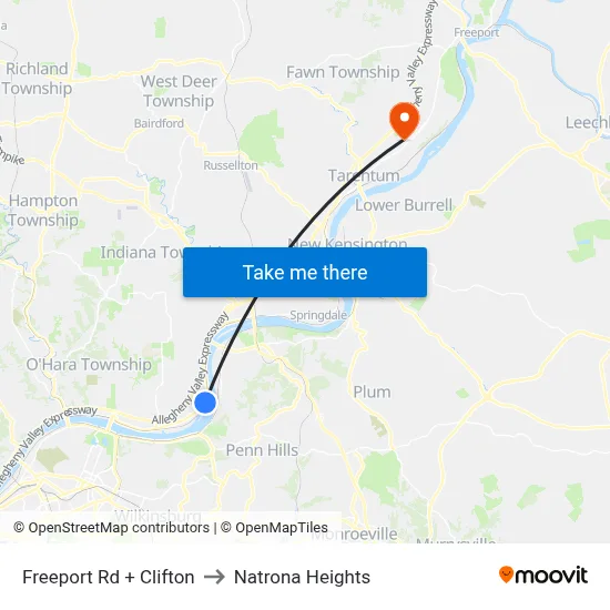 Freeport Rd + Clifton to Natrona Heights map