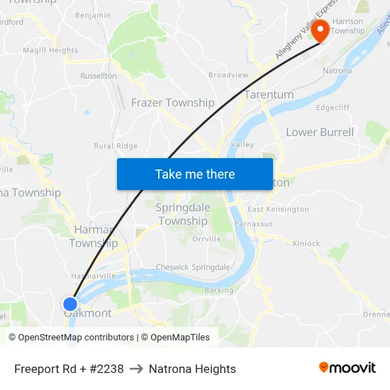 Freeport Rd + #2238 to Natrona Heights map