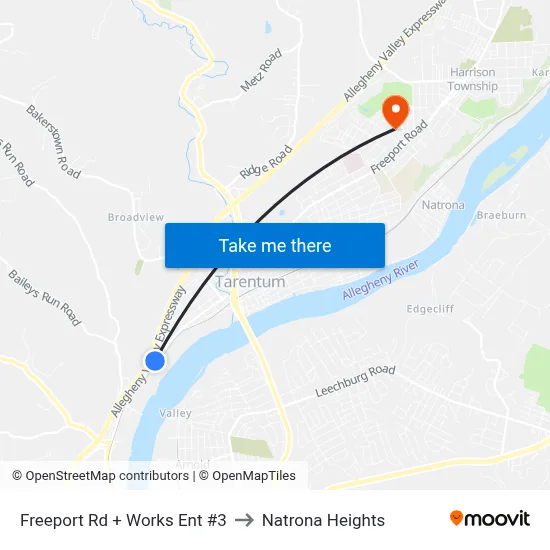Freeport Rd + Works Ent #3 to Natrona Heights map